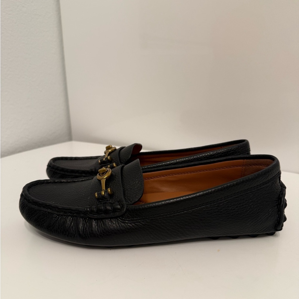 Coach Black Leather Loafers with Gold Accents - Picture 5 of 6